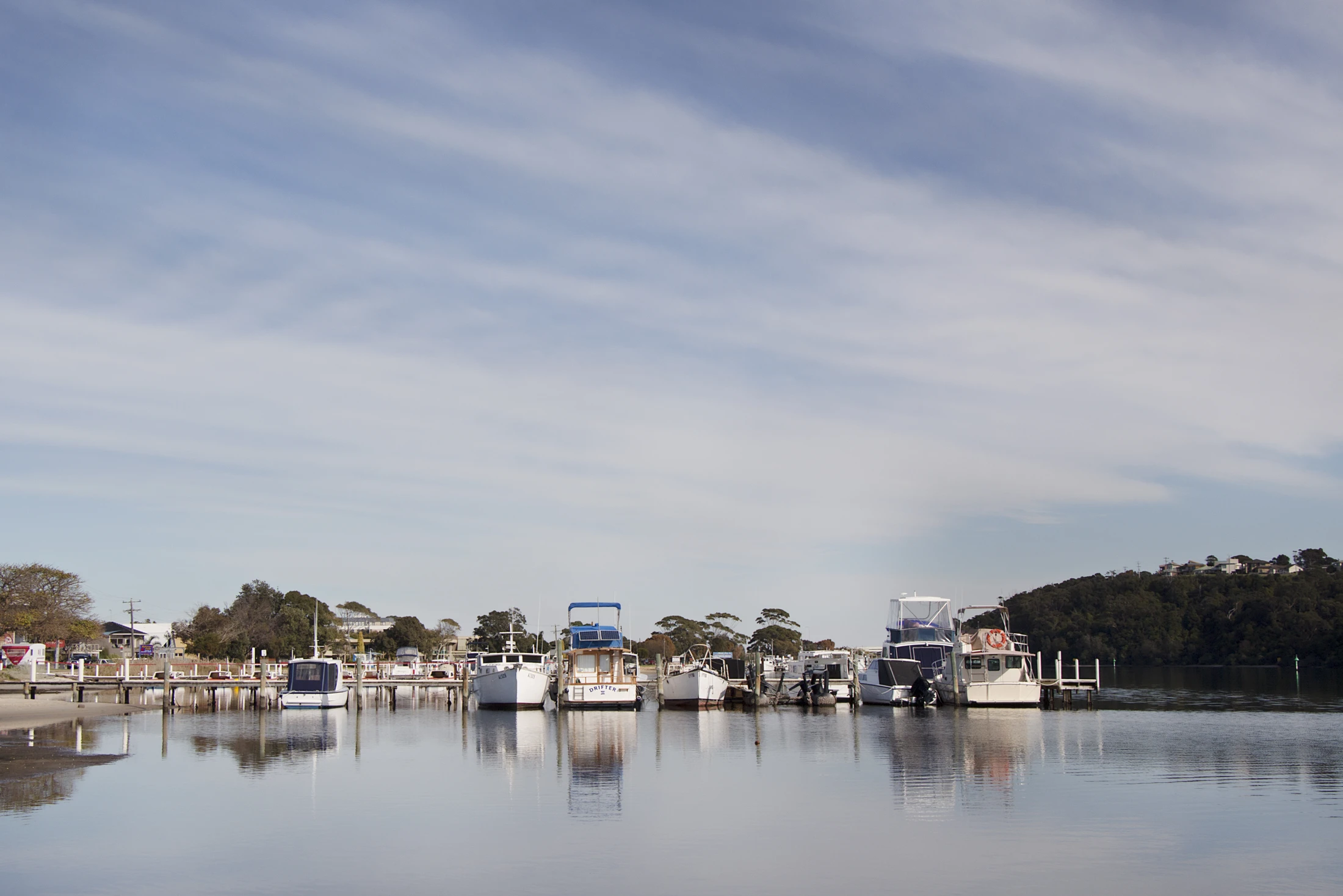 Boats moored on the Gippsland Lakes at Lakes Entrance
